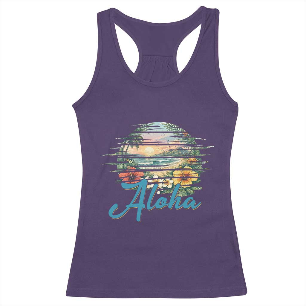 Vintage Hawaii Hibiscus Floral Racerback Tank Top Tropical Beach Vacation Graphic
