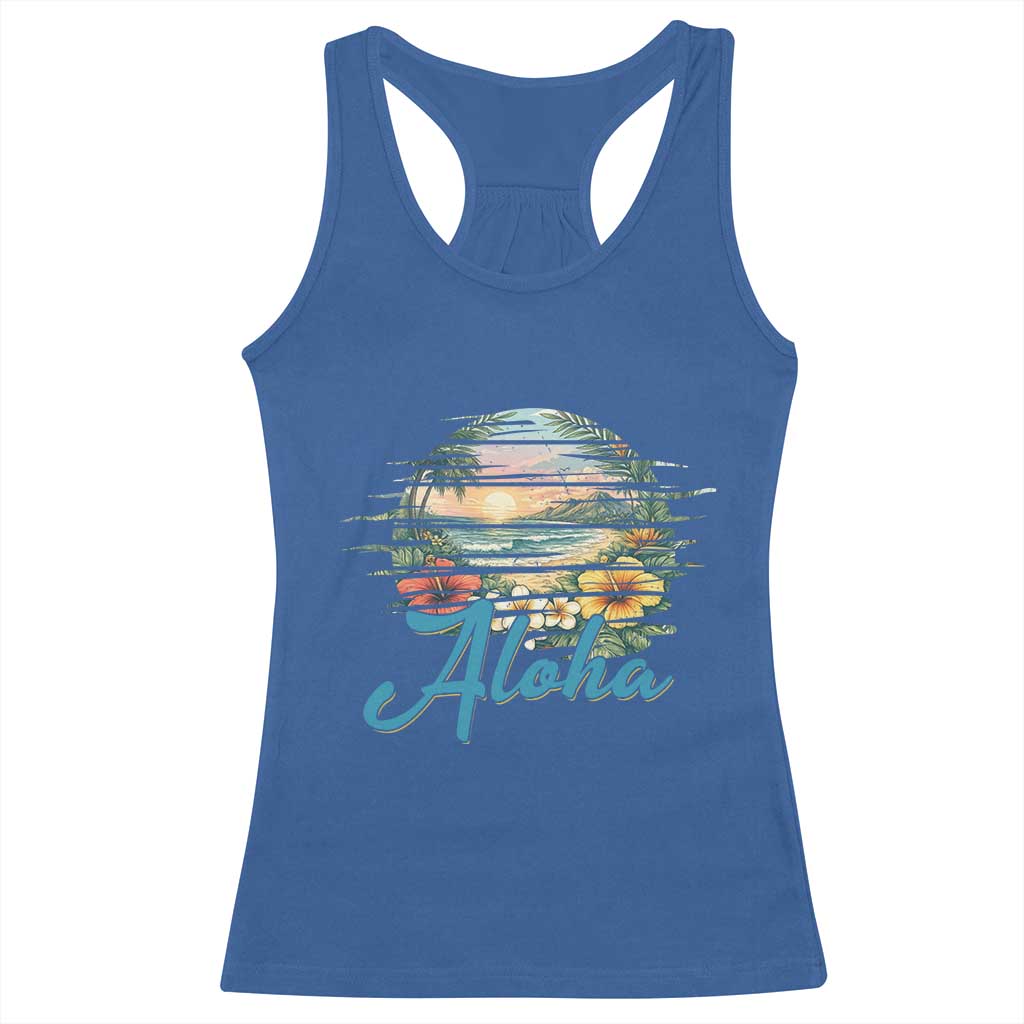 Vintage Hawaii Hibiscus Floral Racerback Tank Top Tropical Beach Vacation Graphic