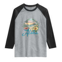 Vintage Hawaii Hibiscus Floral Raglan Shirt Tropical Beach Vacation Graphic