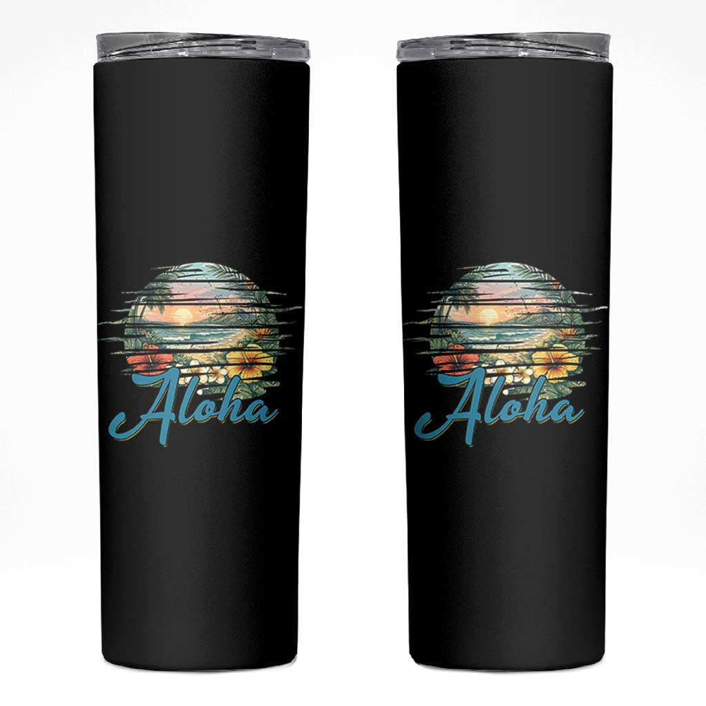 Vintage Hawaii Hibiscus Floral Skinny Tumbler Tropical Beach Vacation Graphic