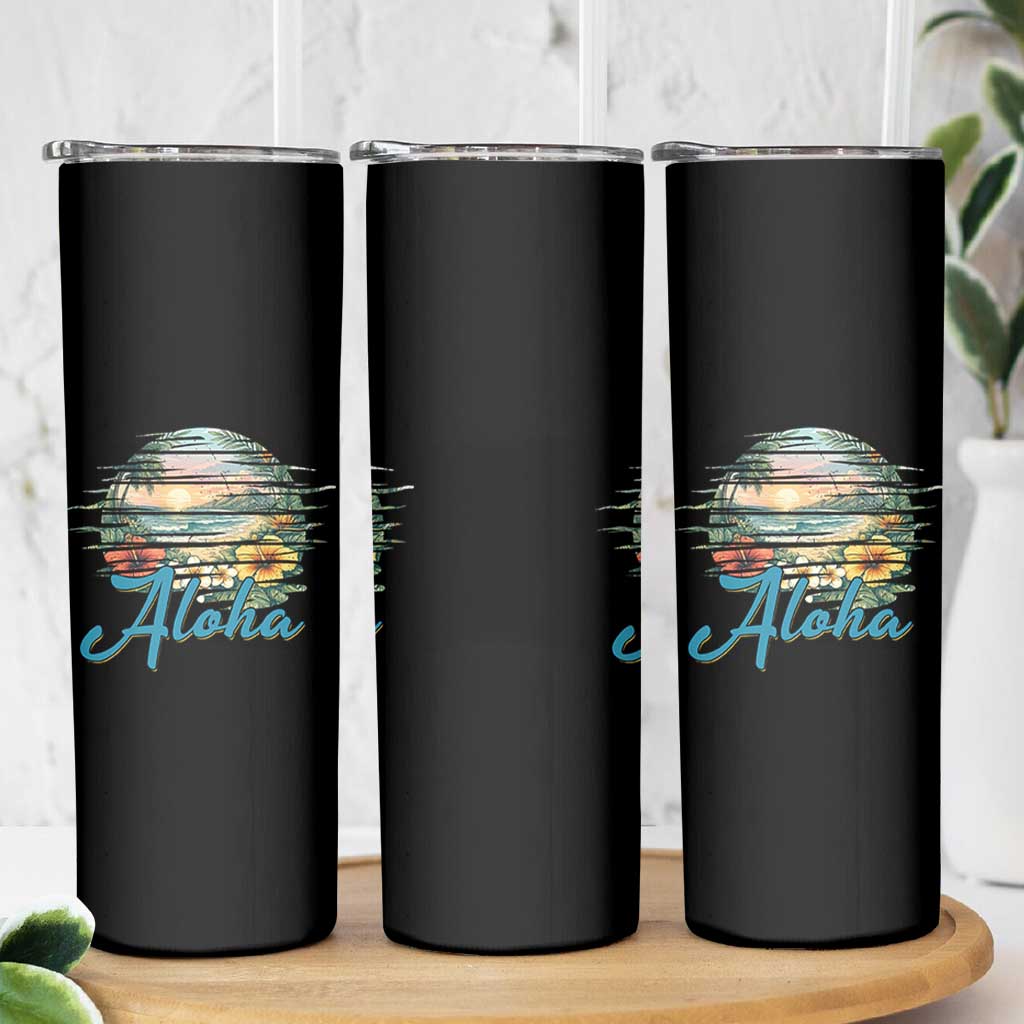 Vintage Hawaii Hibiscus Floral Skinny Tumbler Tropical Beach Vacation Graphic