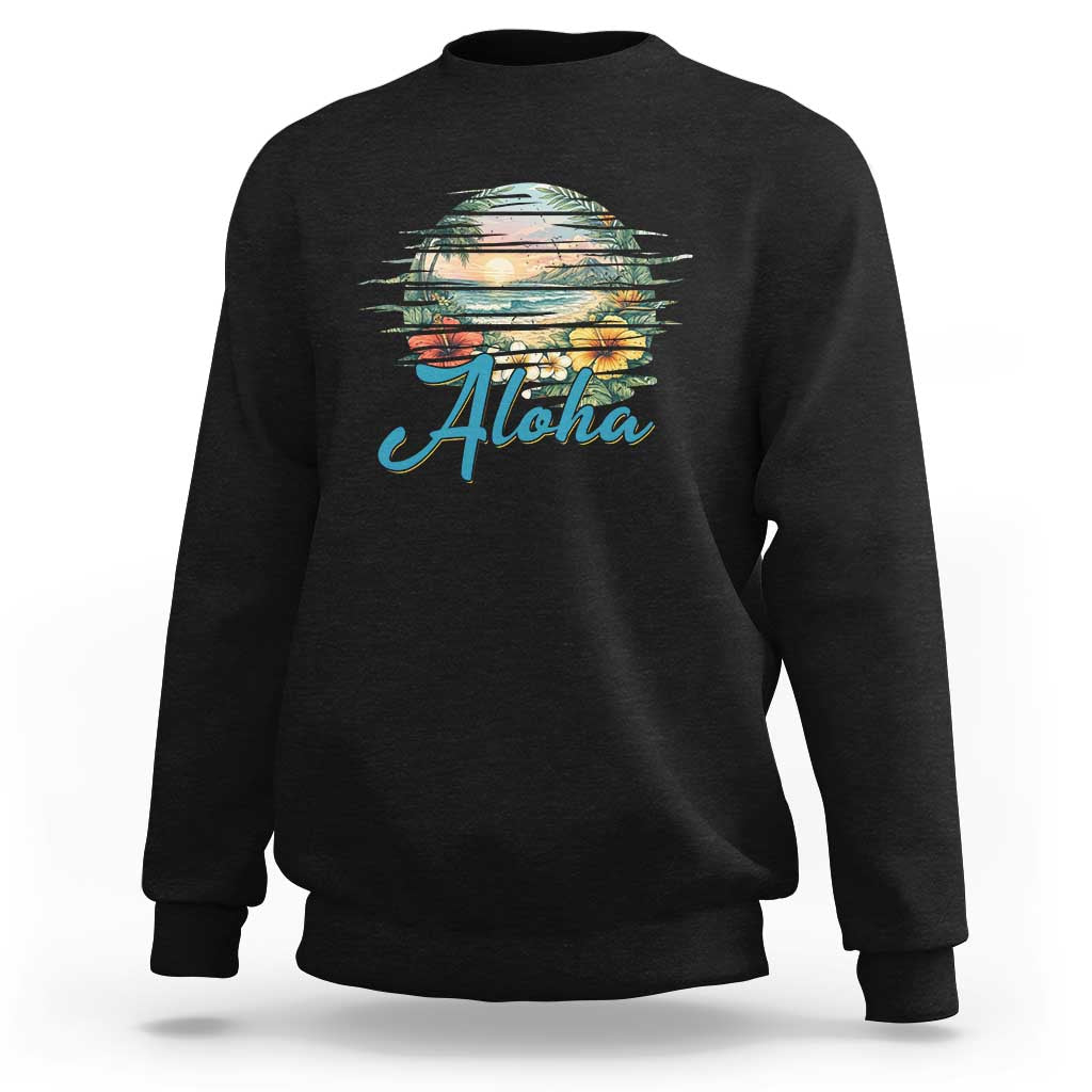Vintage Hawaii Hibiscus Floral Sweatshirt Tropical Beach Vacation Graphic
