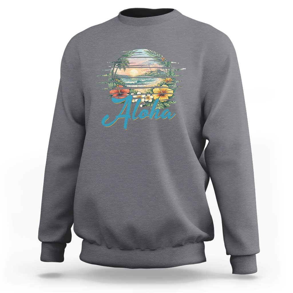 Vintage Hawaii Hibiscus Floral Sweatshirt Tropical Beach Vacation Graphic