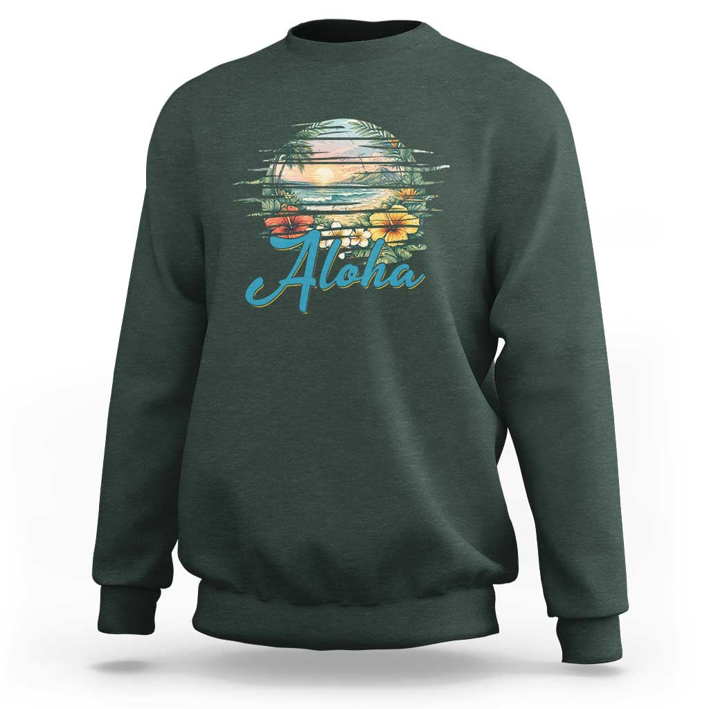 Vintage Hawaii Hibiscus Floral Sweatshirt Tropical Beach Vacation Graphic