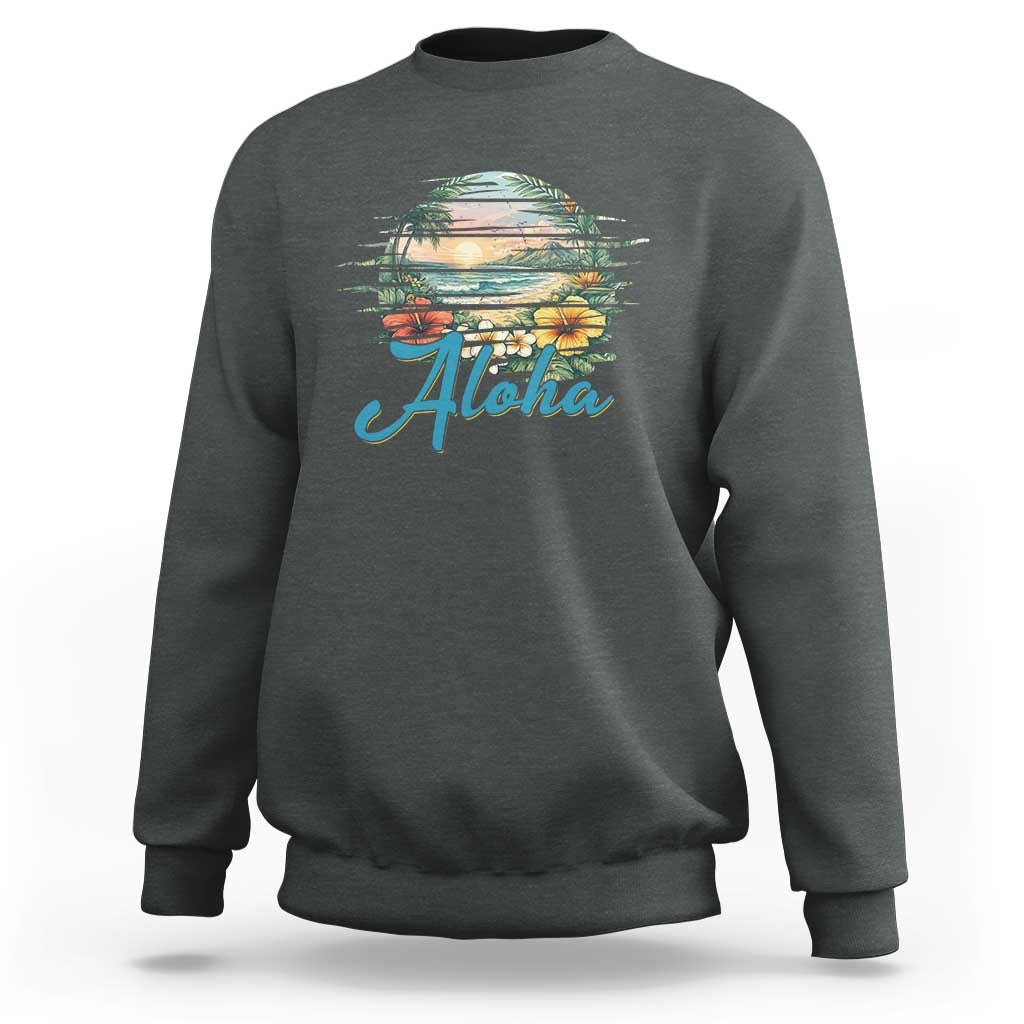 Vintage Hawaii Hibiscus Floral Sweatshirt Tropical Beach Vacation Graphic