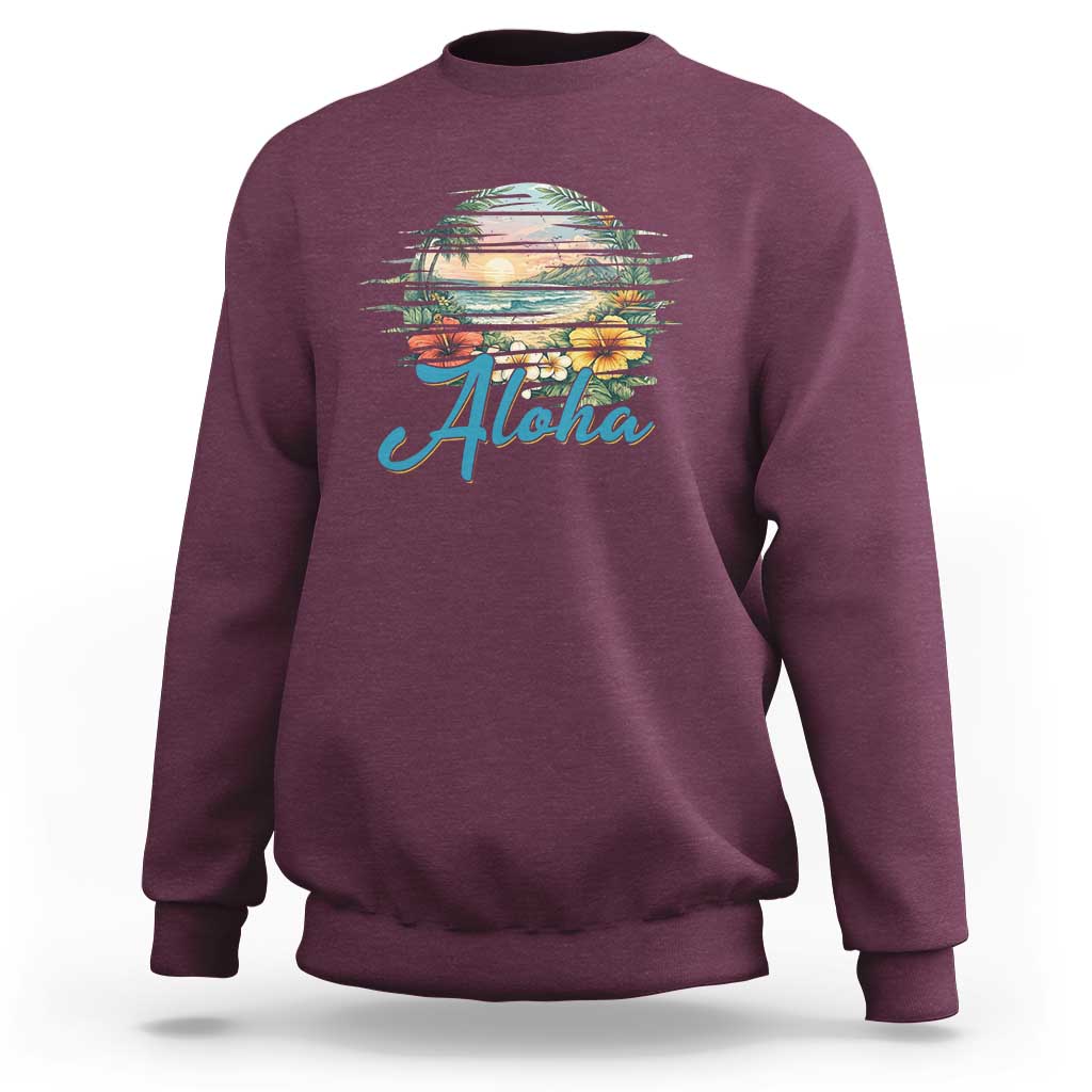 Vintage Hawaii Hibiscus Floral Sweatshirt Tropical Beach Vacation Graphic