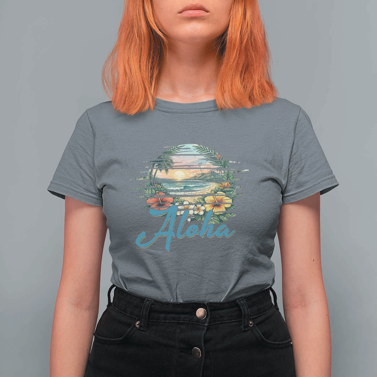 Vintage Hawaii Hibiscus Floral T Shirt For Women Tropical Beach Vacation Graphic
