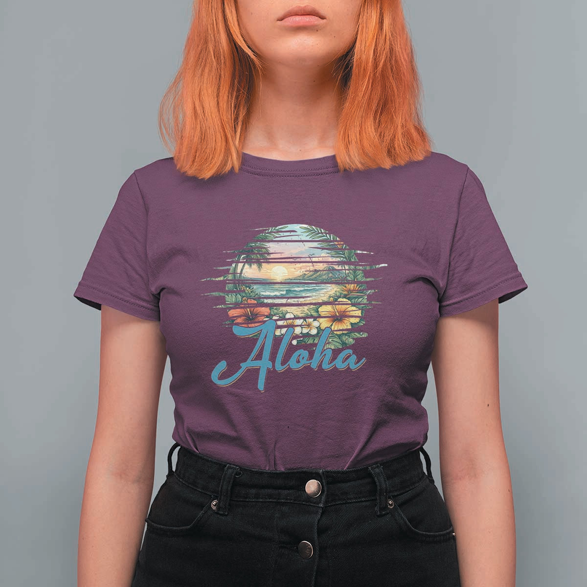 Vintage Hawaii Hibiscus Floral T Shirt For Women Tropical Beach Vacation Graphic