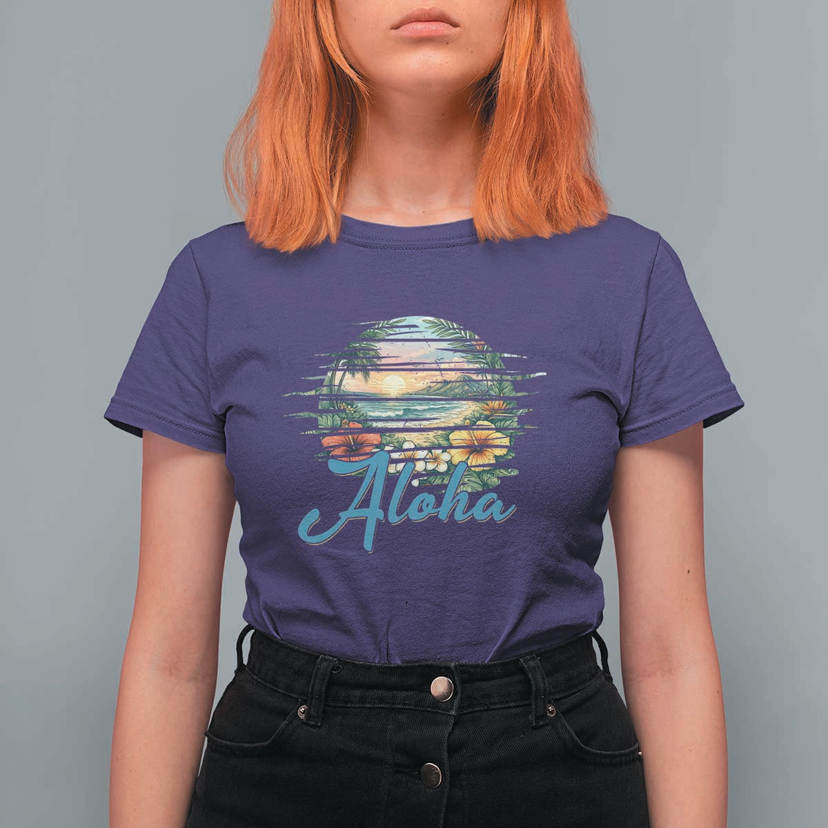 Vintage Hawaii Hibiscus Floral T Shirt For Women Tropical Beach Vacation Graphic