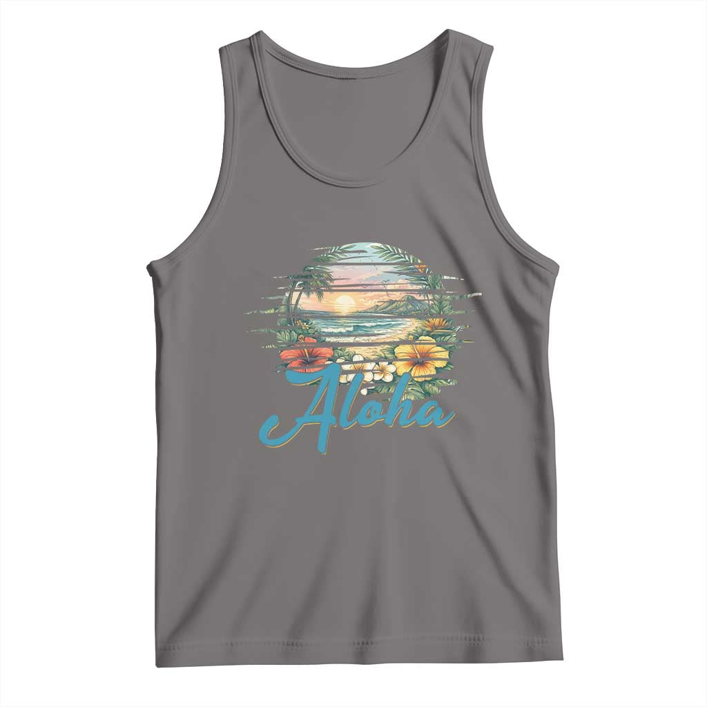 Vintage Hawaii Hibiscus Floral Tank Top Tropical Beach Vacation Graphic