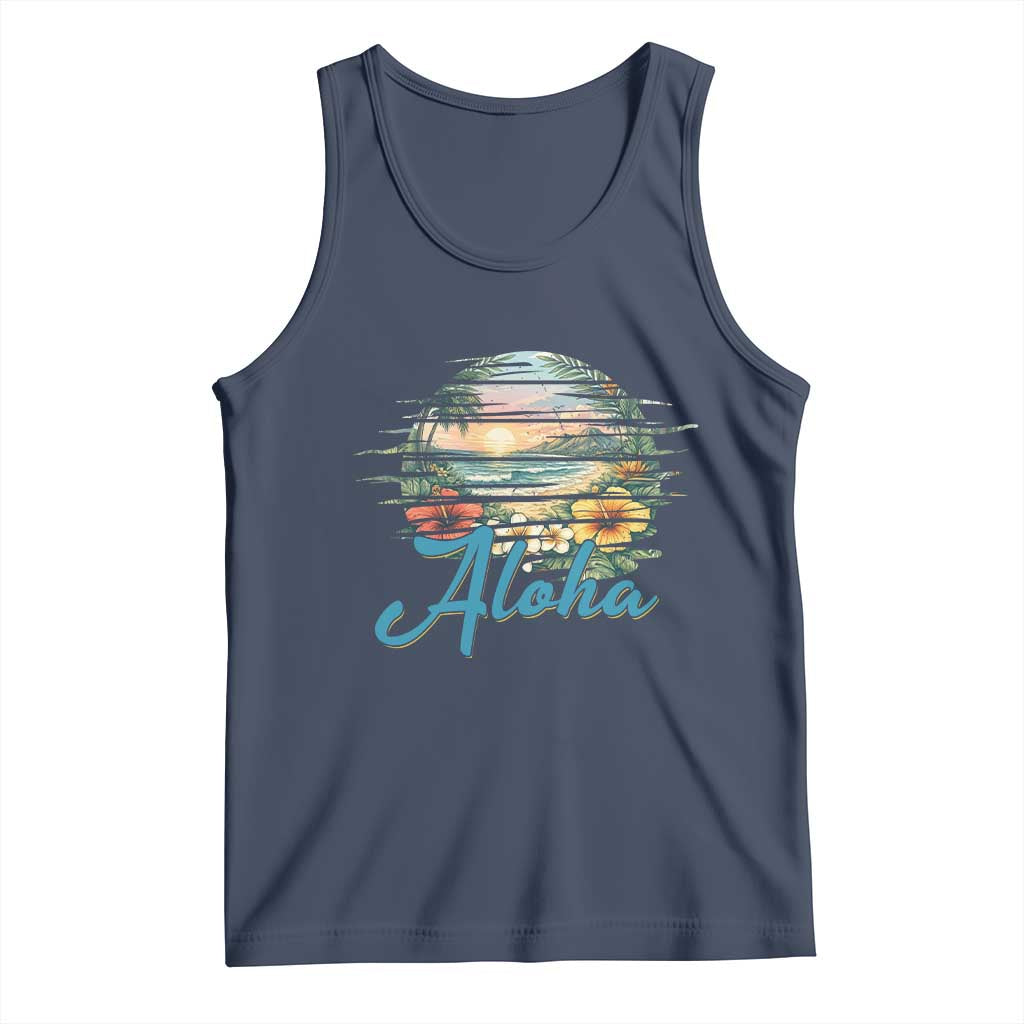 Vintage Hawaii Hibiscus Floral Tank Top Tropical Beach Vacation Graphic