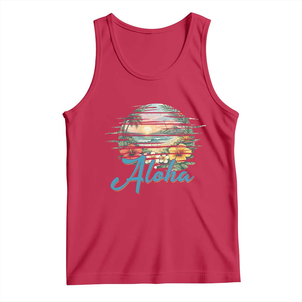 Vintage Hawaii Hibiscus Floral Tank Top Tropical Beach Vacation Graphic