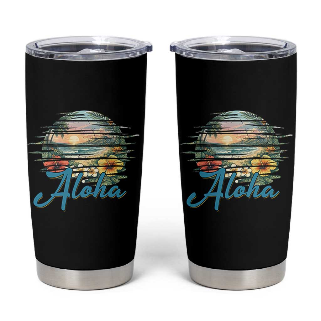 Vintage Hawaii Hibiscus Floral Tumbler Cup Tropical Beach Vacation Graphic