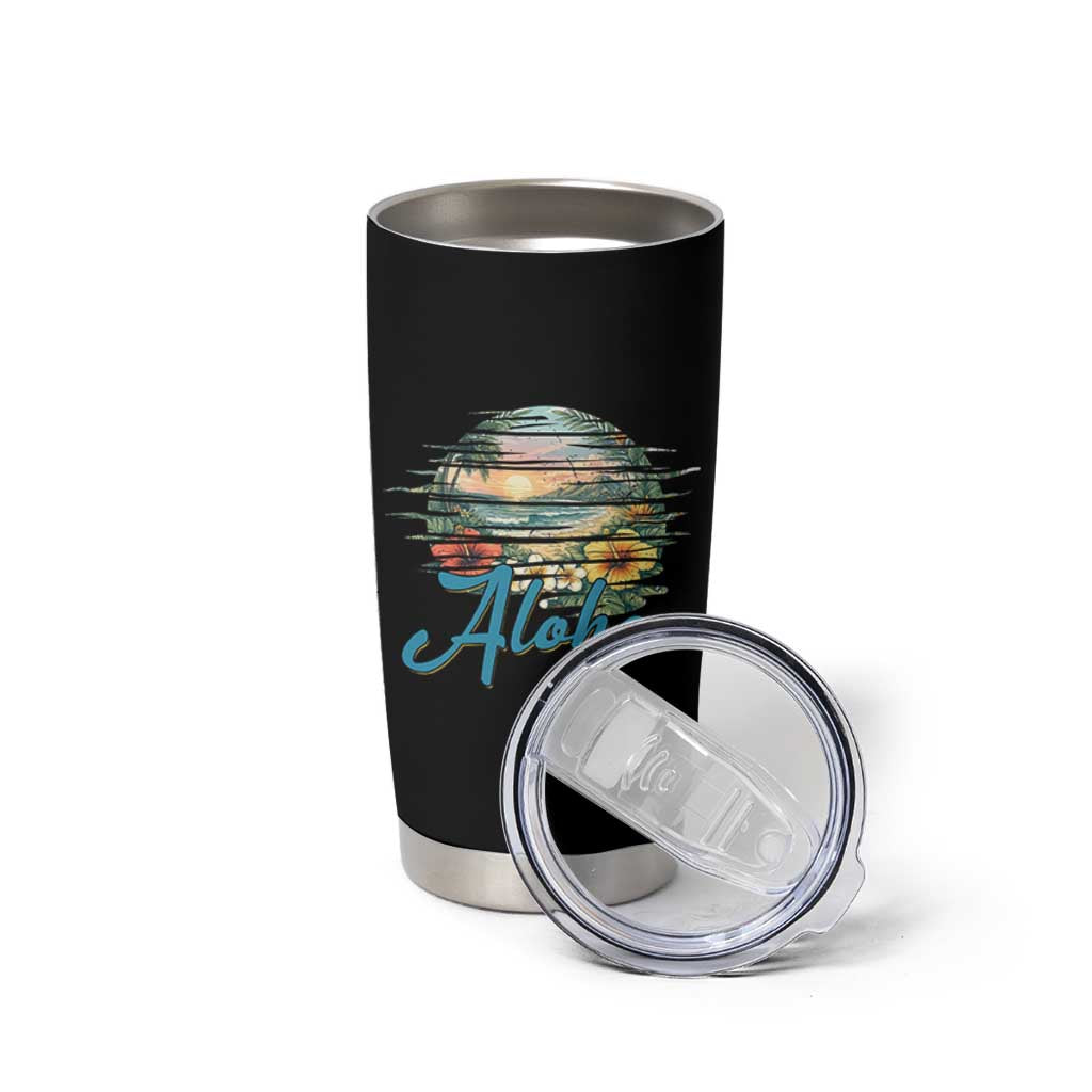 Vintage Hawaii Hibiscus Floral Tumbler Cup Tropical Beach Vacation Graphic