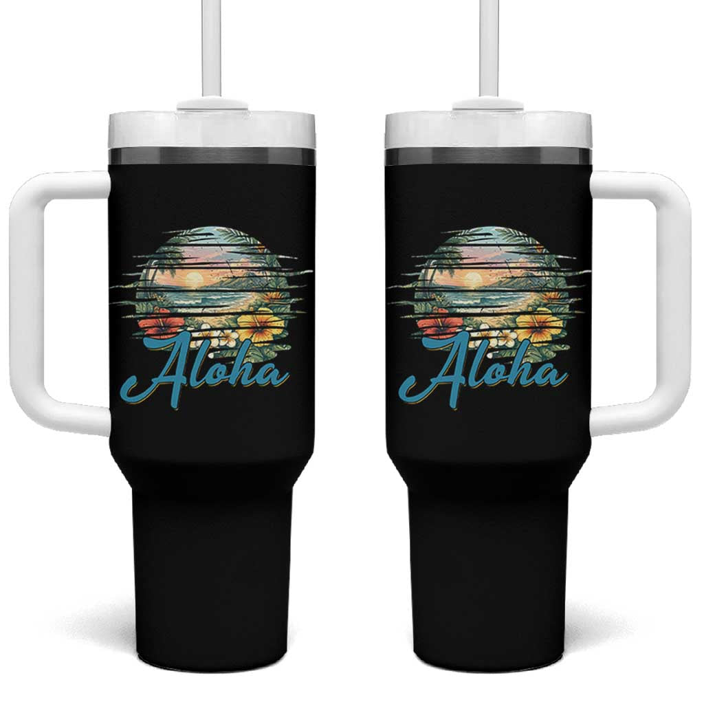 Vintage Hawaii Hibiscus Floral Tumbler With Handle Tropical Beach Vacation Graphic