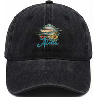 Vintage Hawaii Hibiscus Floral Washed Cotton Baseball Cap Tropical Beach Vacation Graphic
