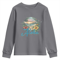 Vintage Hawaii Hibiscus Floral Youth Sweatshirt Tropical Beach Vacation Graphic