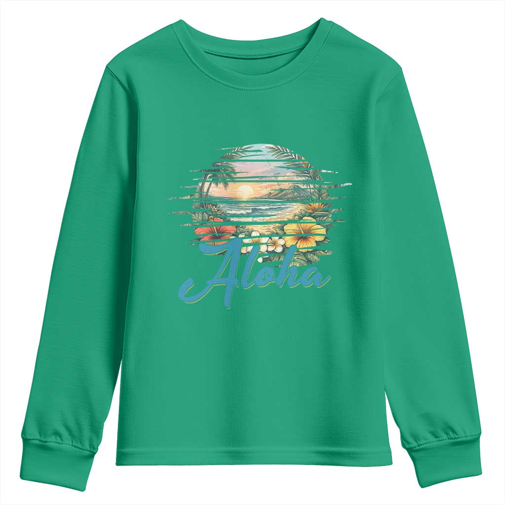 Vintage Hawaii Hibiscus Floral Youth Sweatshirt Tropical Beach Vacation Graphic