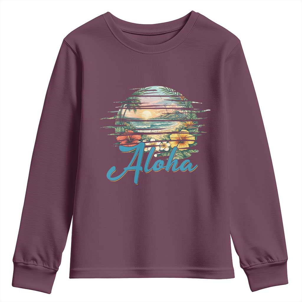 Vintage Hawaii Hibiscus Floral Youth Sweatshirt Tropical Beach Vacation Graphic