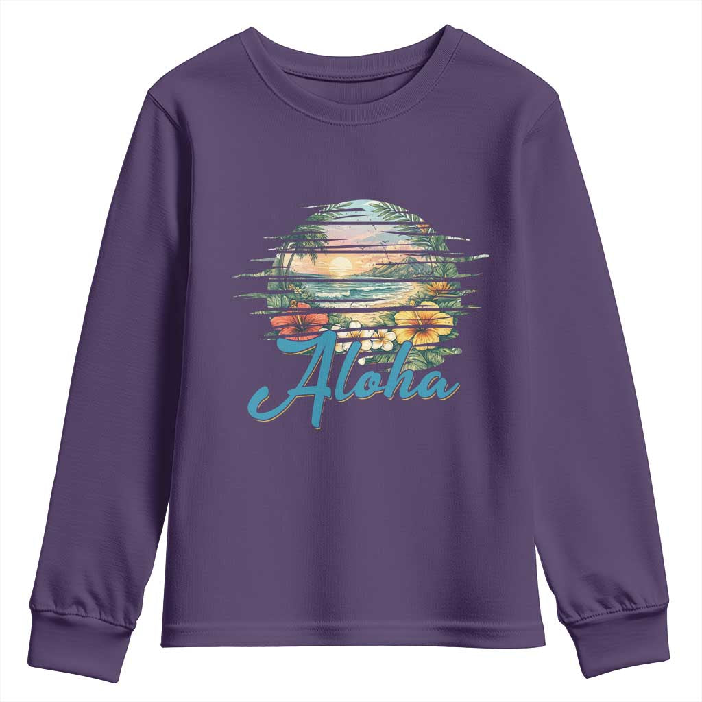 Vintage Hawaii Hibiscus Floral Youth Sweatshirt Tropical Beach Vacation Graphic