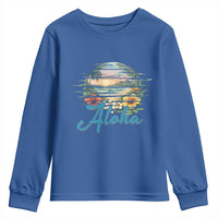 Vintage Hawaii Hibiscus Floral Youth Sweatshirt Tropical Beach Vacation Graphic
