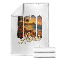 Vintage Hawaii Beach Travel Throw Blanket Sunset Ocean Landscape