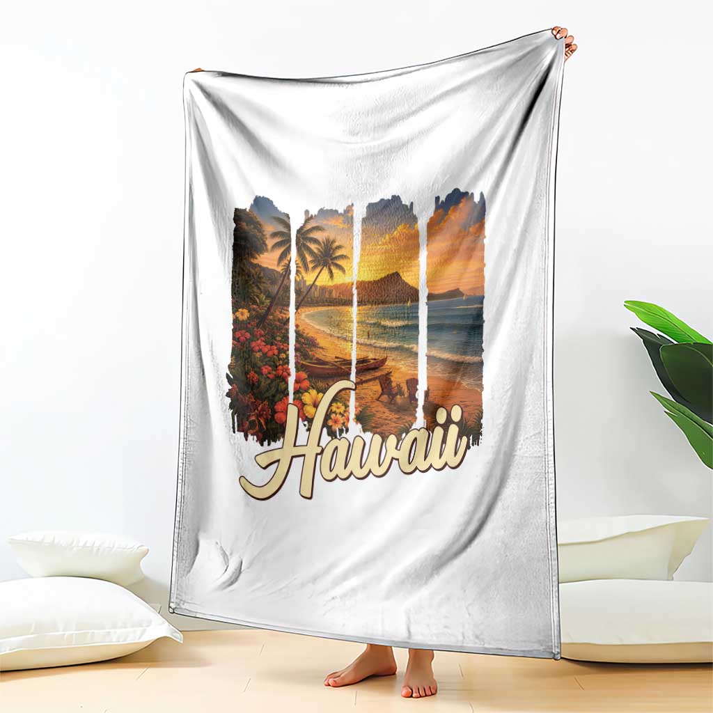 Vintage Hawaii Beach Travel Throw Blanket Sunset Ocean Landscape