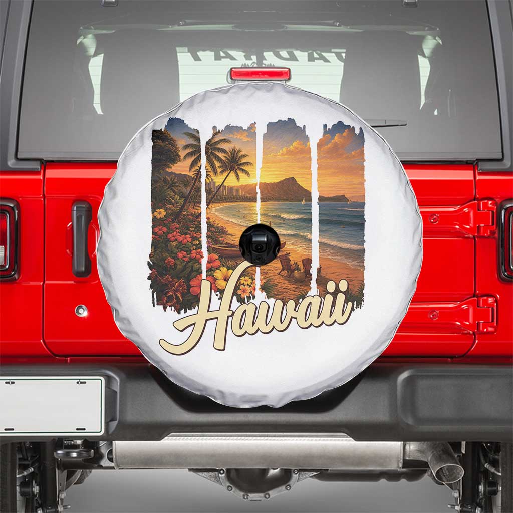 Vintage Hawaii Beach Travel Spare Tire Cover Sunset Ocean Landscape