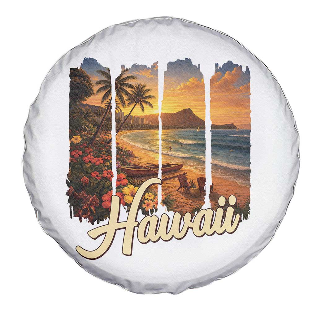 Vintage Hawaii Beach Travel Spare Tire Cover Sunset Ocean Landscape