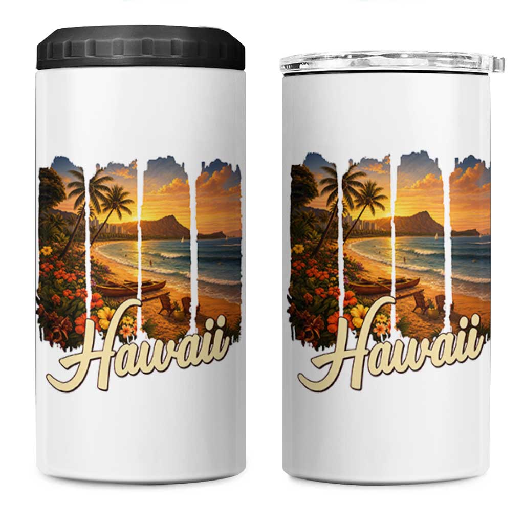 Vintage Hawaii Beach Travel 4 in 1 Can Cooler Tumbler Sunset Ocean Landscape