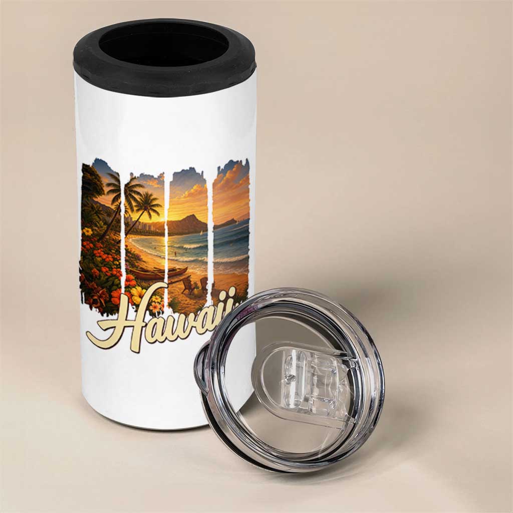 Vintage Hawaii Beach Travel 4 in 1 Can Cooler Tumbler Sunset Ocean Landscape