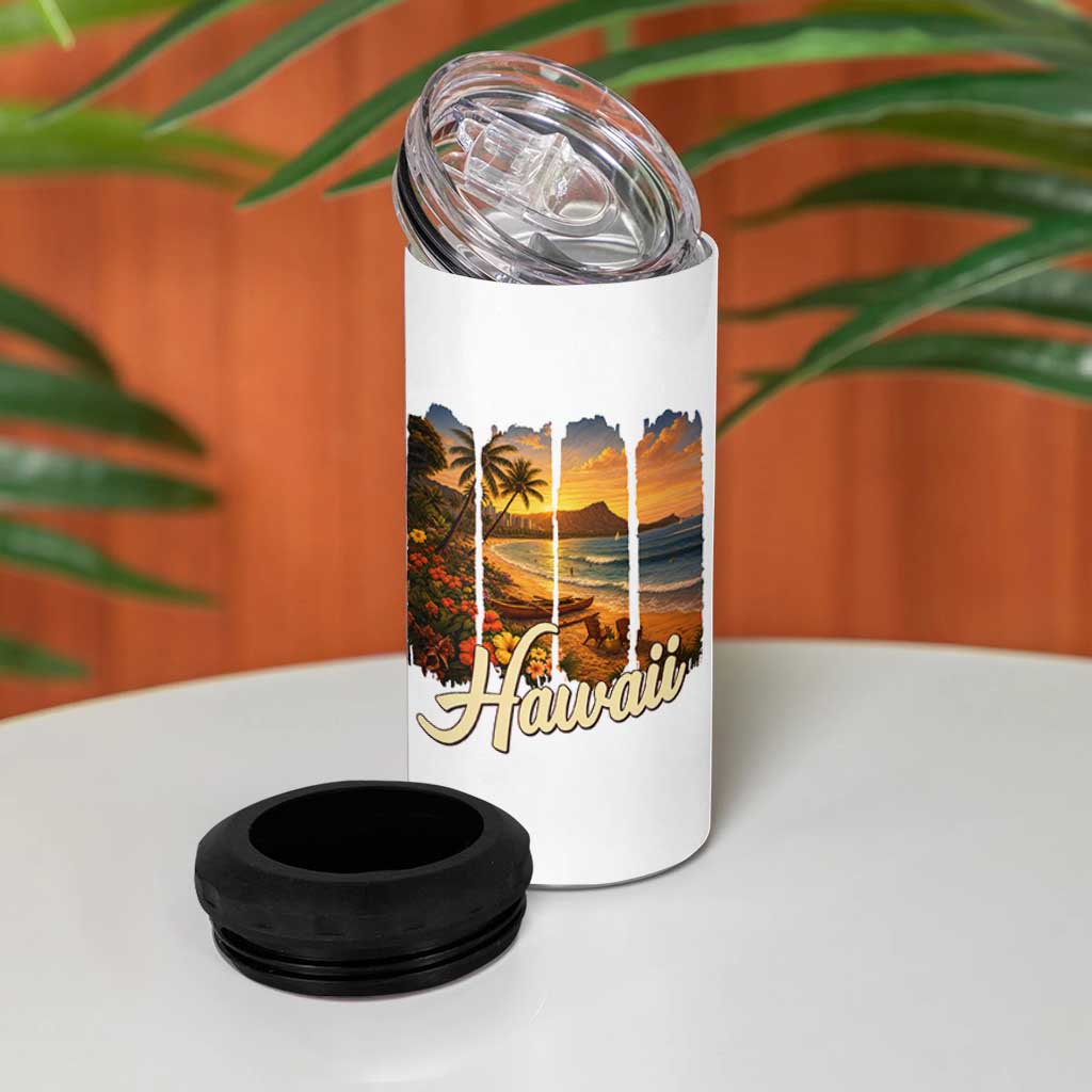 Vintage Hawaii Beach Travel 4 in 1 Can Cooler Tumbler Sunset Ocean Landscape
