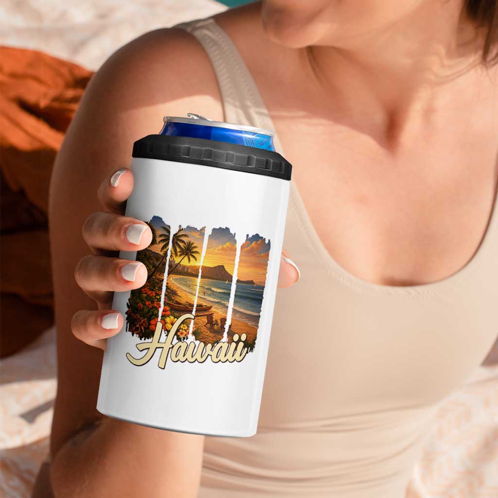 Vintage Hawaii Beach Travel 4 in 1 Can Cooler Tumbler Sunset Ocean Landscape