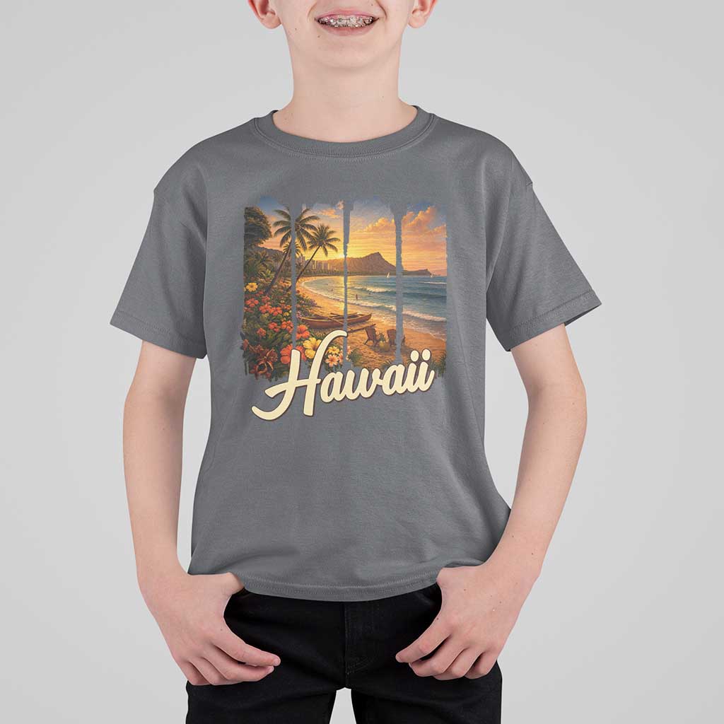 Vintage Hawaii Beach Travel T Shirt For Kid Sunset Ocean Landscape