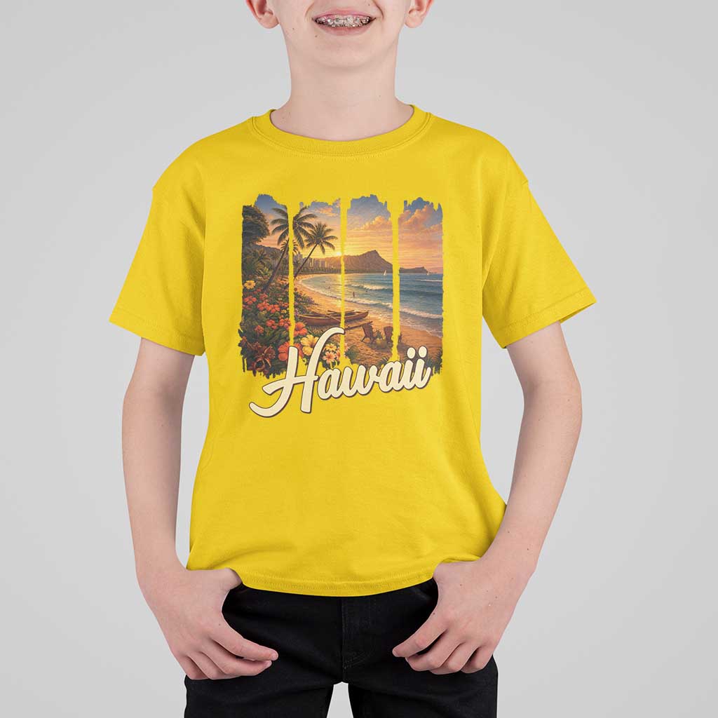 Vintage Hawaii Beach Travel T Shirt For Kid Sunset Ocean Landscape