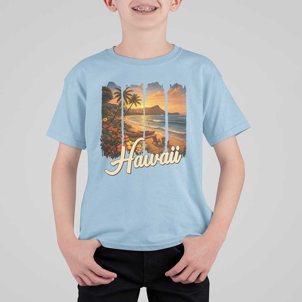 Vintage Hawaii Beach Travel T Shirt For Kid Sunset Ocean Landscape
