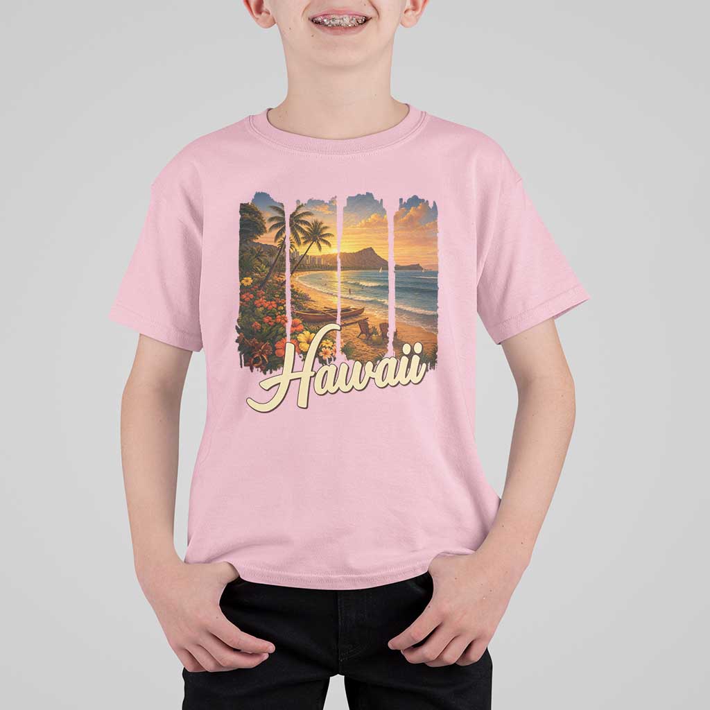 Vintage Hawaii Beach Travel T Shirt For Kid Sunset Ocean Landscape