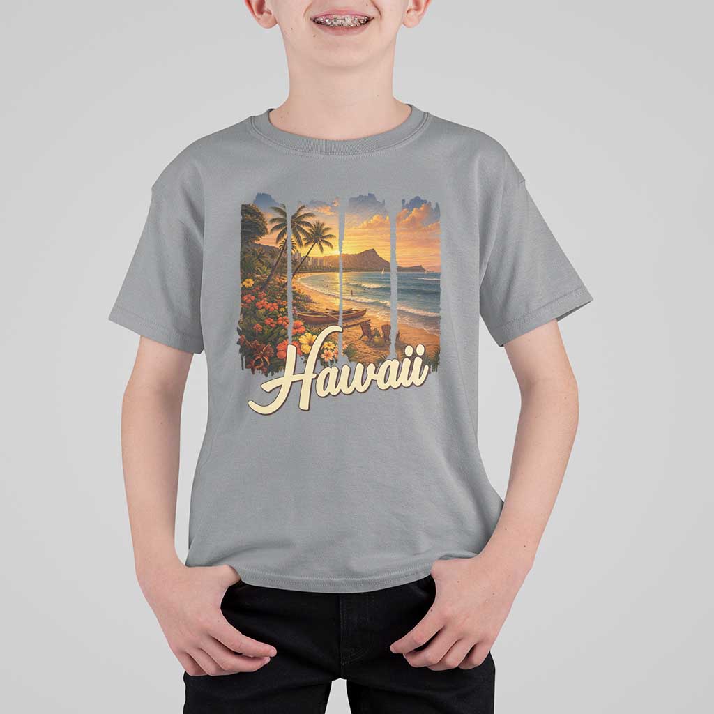 Vintage Hawaii Beach Travel T Shirt For Kid Sunset Ocean Landscape