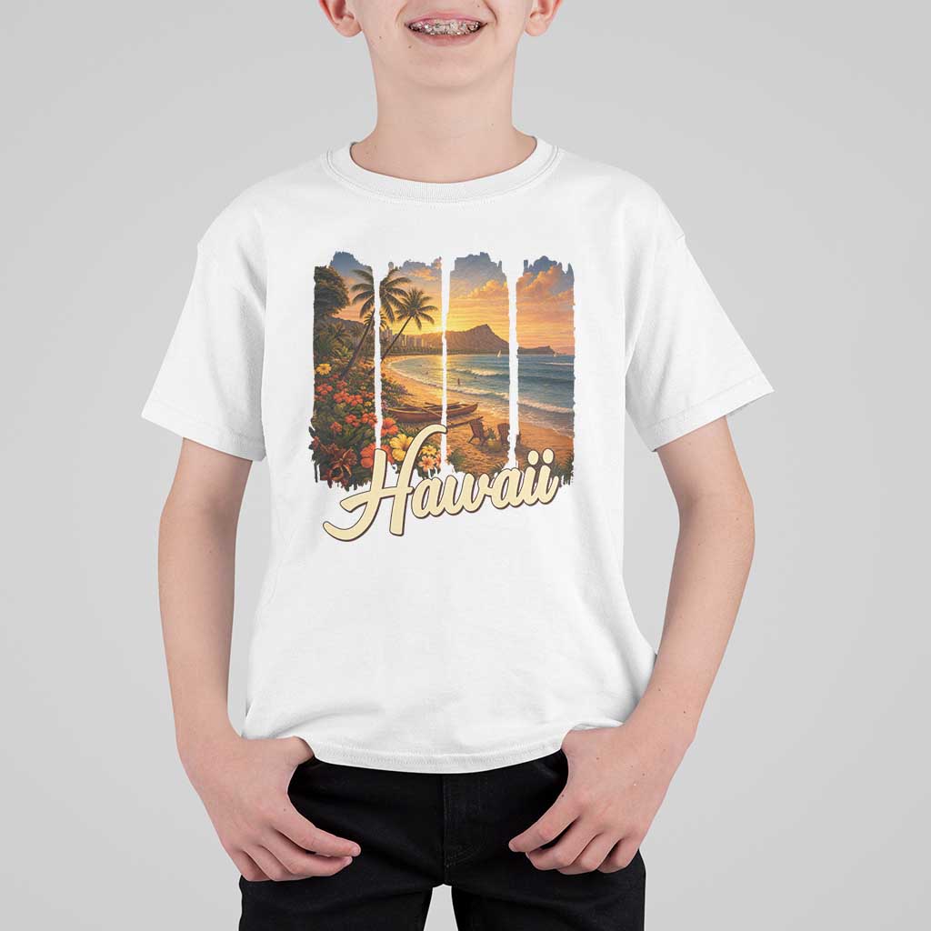 Vintage Hawaii Beach Travel T Shirt For Kid Sunset Ocean Landscape