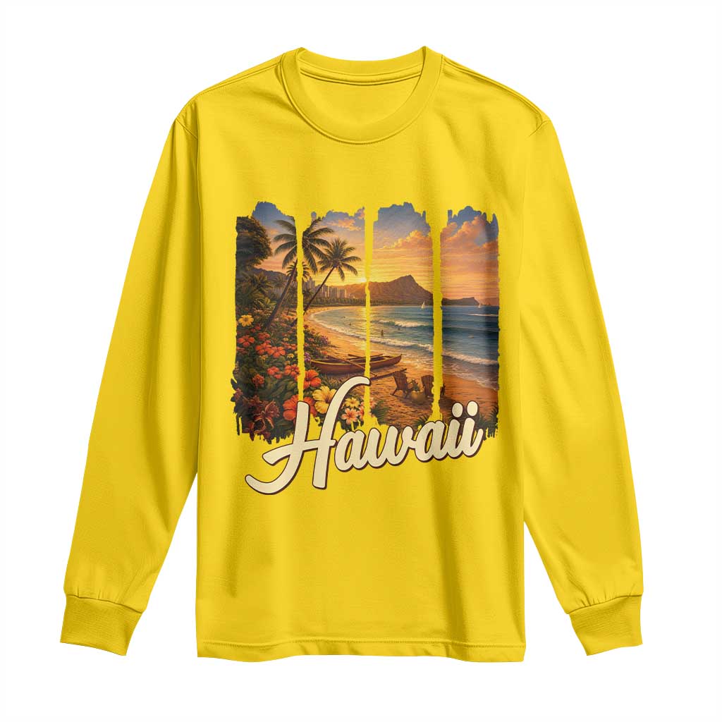 Vintage Hawaii Beach Travel Long Sleeve Shirt Sunset Ocean Landscape