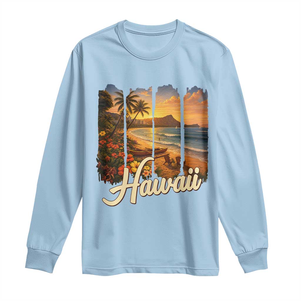 Vintage Hawaii Beach Travel Long Sleeve Shirt Sunset Ocean Landscape
