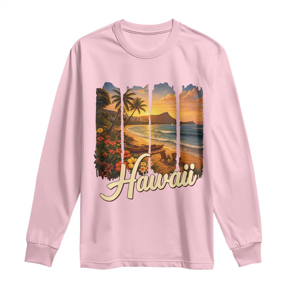 Vintage Hawaii Beach Travel Long Sleeve Shirt Sunset Ocean Landscape