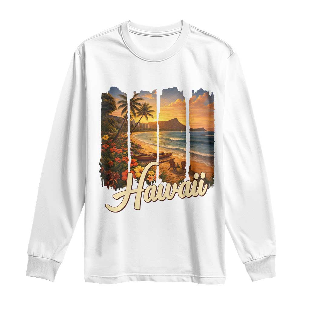 Vintage Hawaii Beach Travel Long Sleeve Shirt Sunset Ocean Landscape
