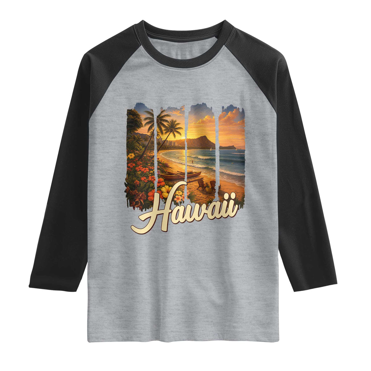 Vintage Hawaii Beach Travel Raglan Shirt Sunset Ocean Landscape