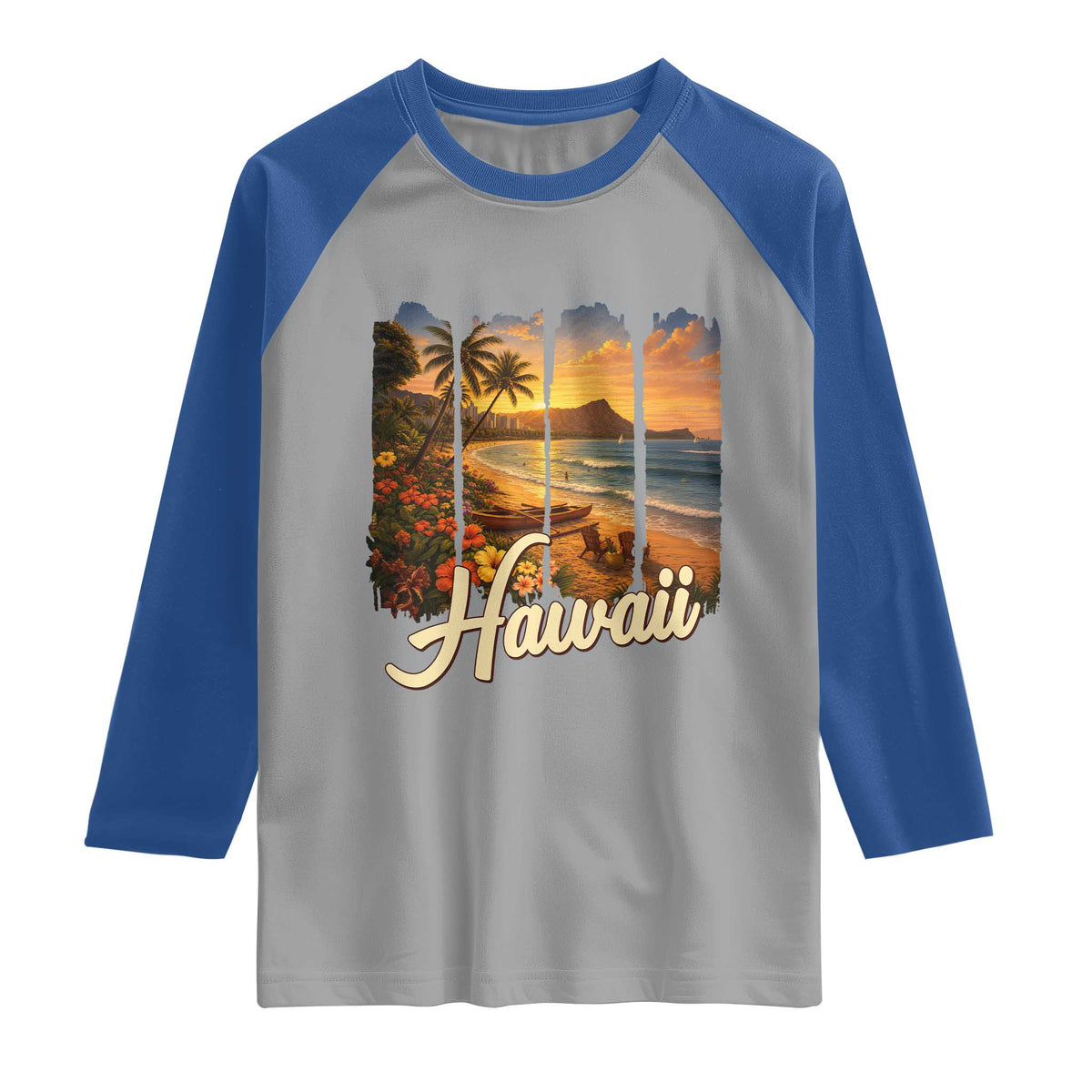Vintage Hawaii Beach Travel Raglan Shirt Sunset Ocean Landscape