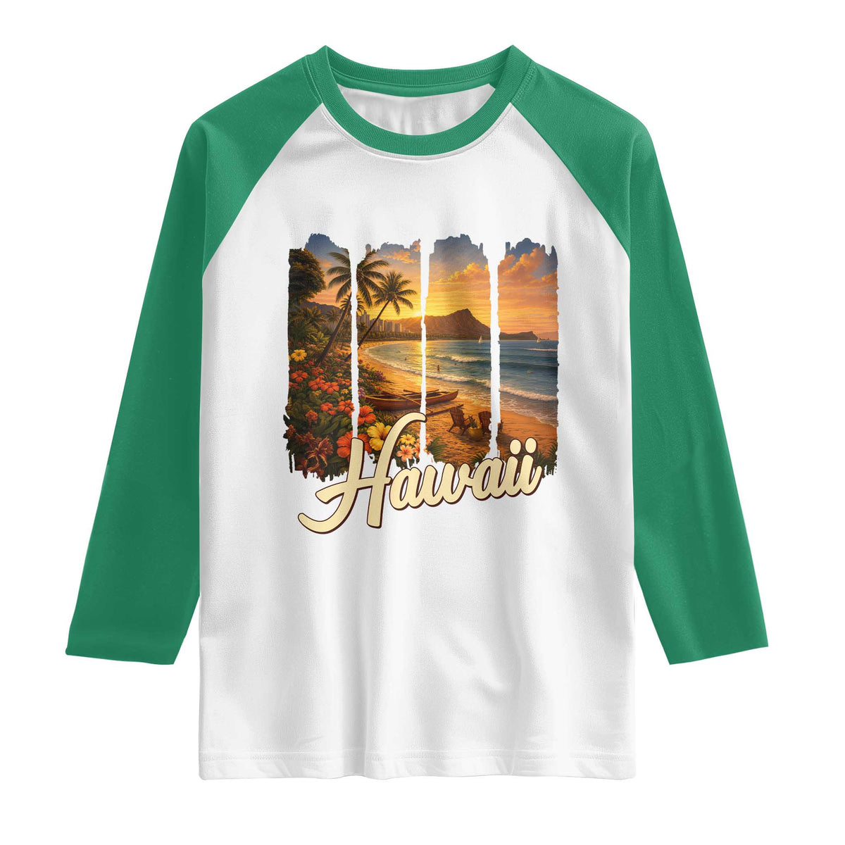 Vintage Hawaii Beach Travel Raglan Shirt Sunset Ocean Landscape