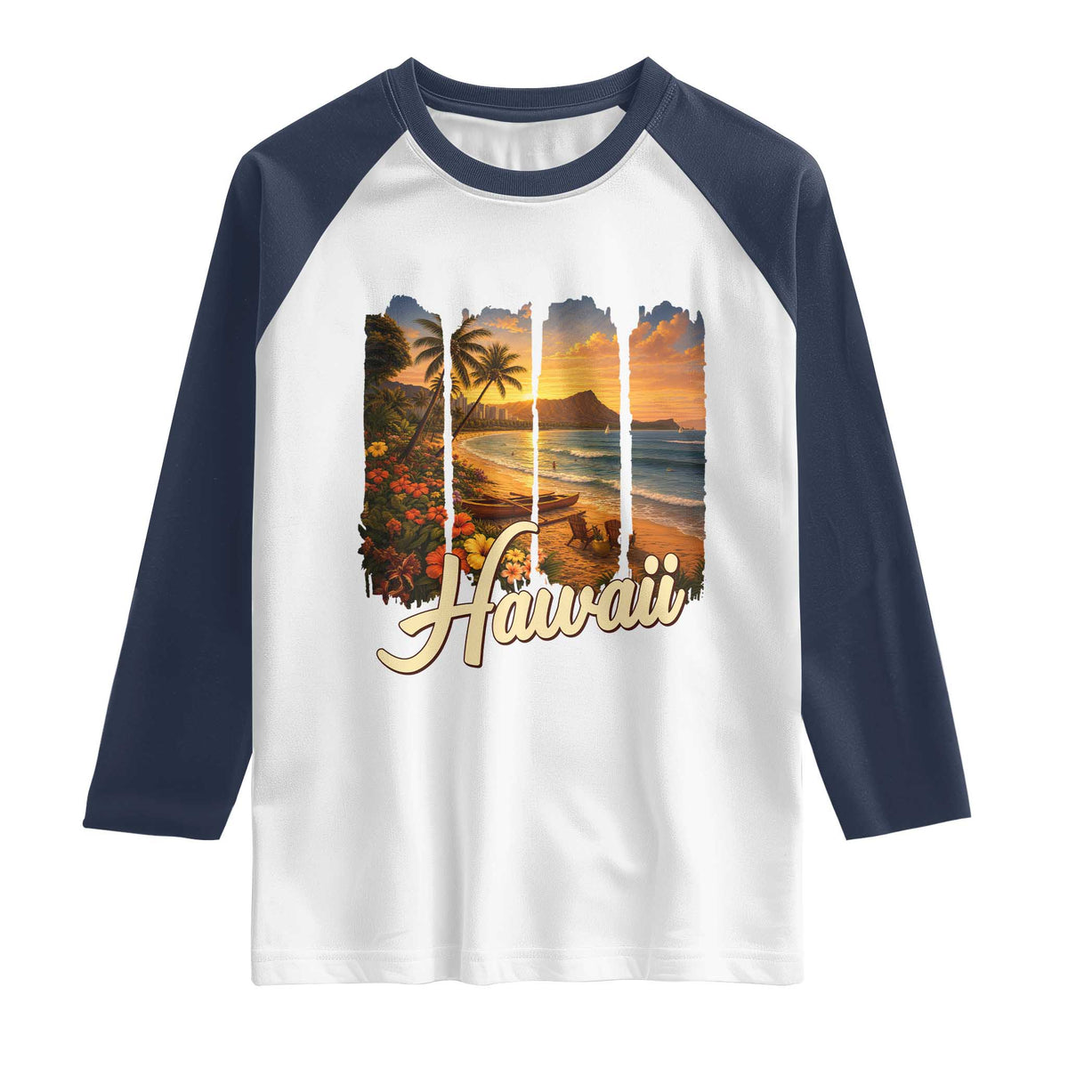 Vintage Hawaii Beach Travel Raglan Shirt Sunset Ocean Landscape