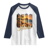 Vintage Hawaii Beach Travel Raglan Shirt Sunset Ocean Landscape