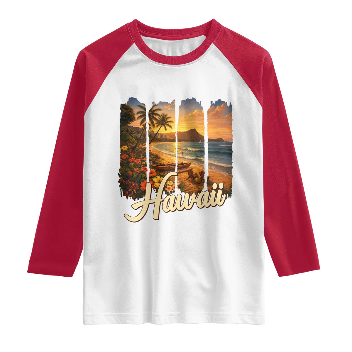 Vintage Hawaii Beach Travel Raglan Shirt Sunset Ocean Landscape