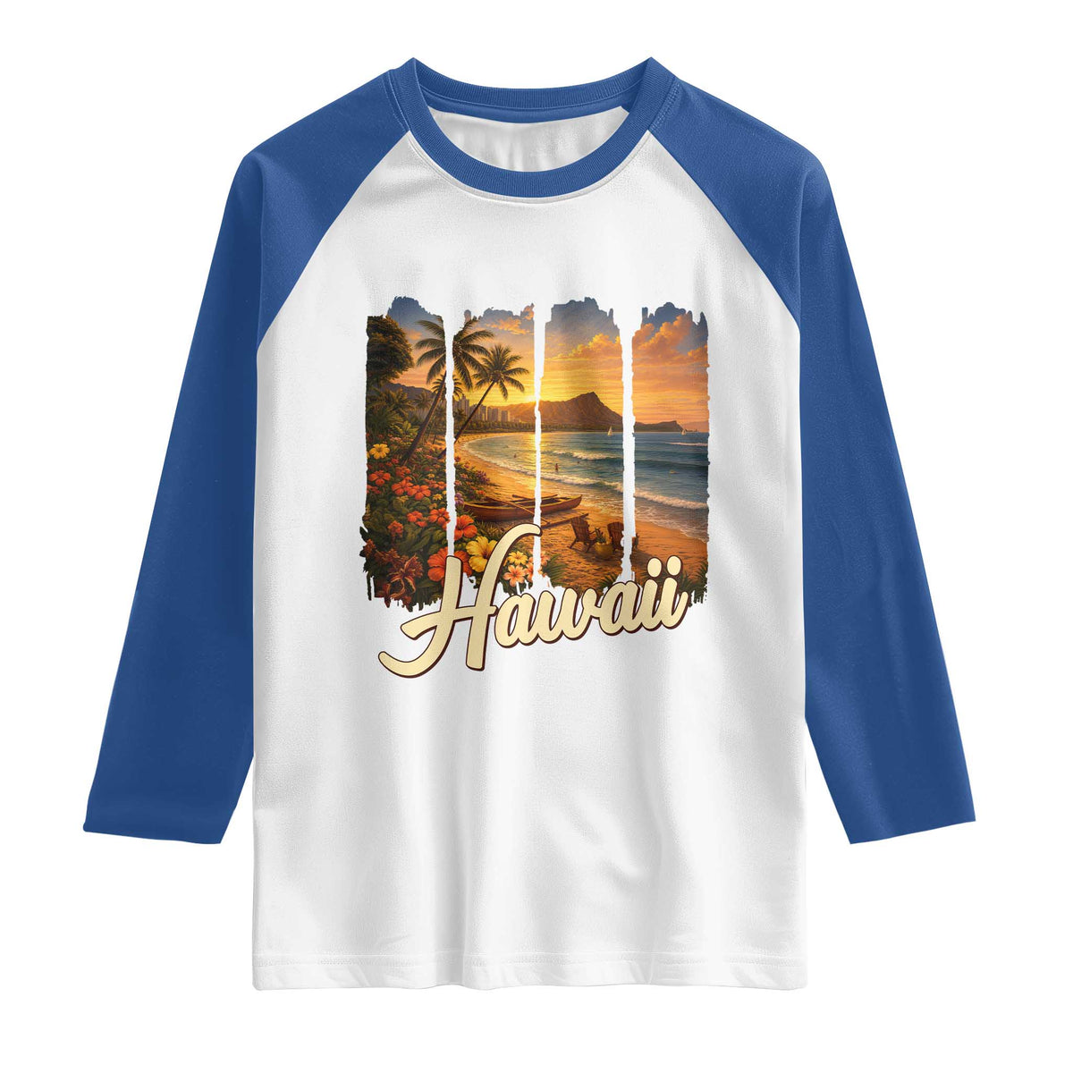 Vintage Hawaii Beach Travel Raglan Shirt Sunset Ocean Landscape
